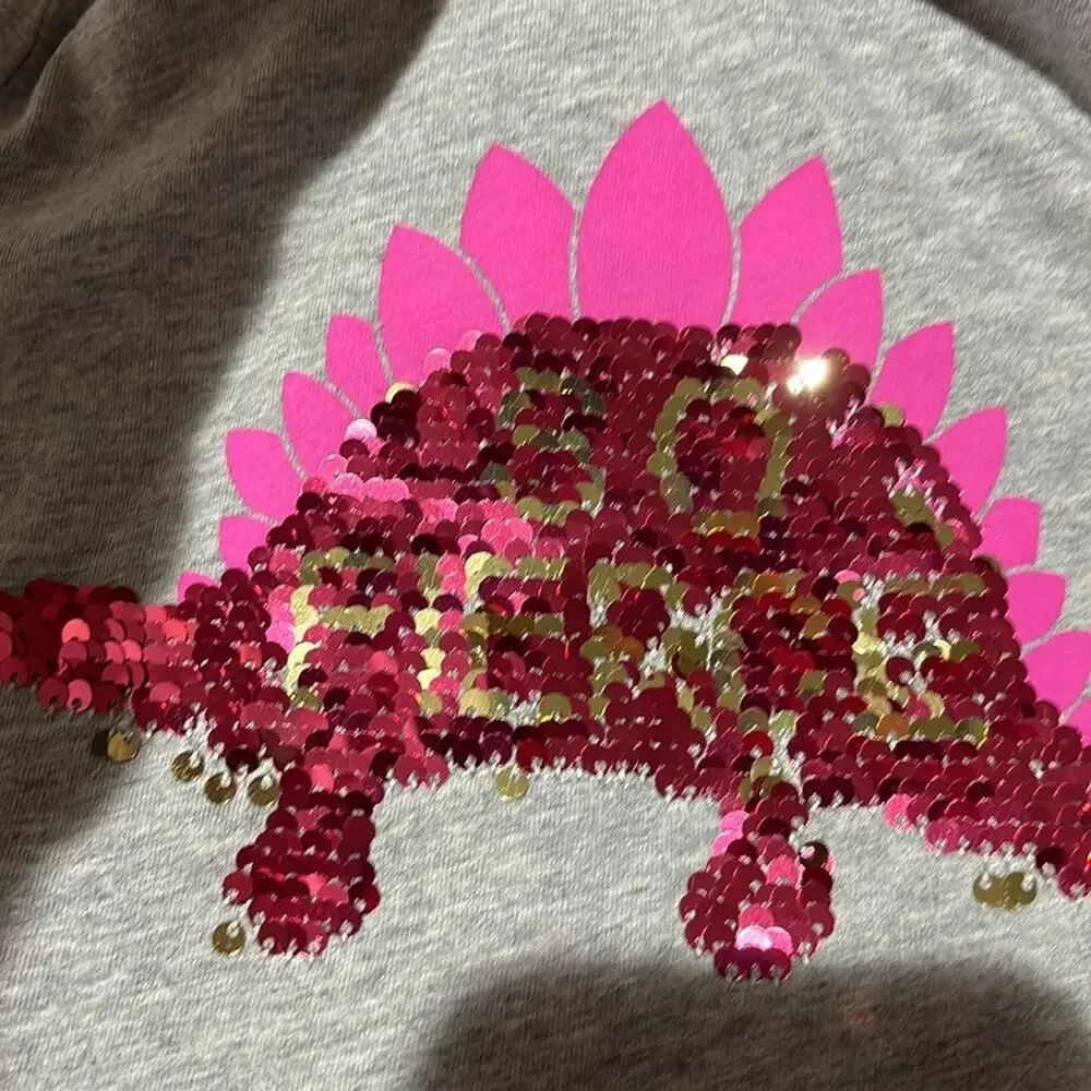 Gymboree xs 4 grey hi low hemline dinosaur sequines flip so fierce hot pink NWOT